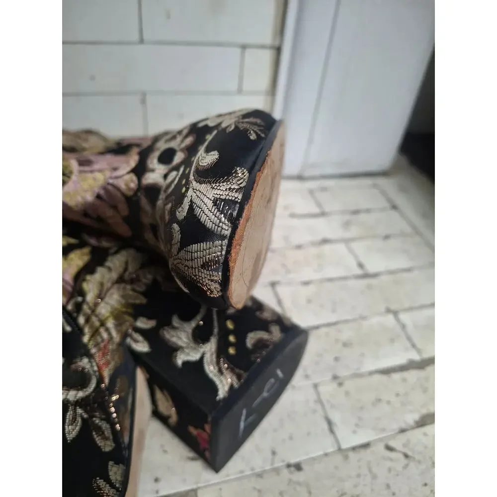 Sam Edelman Cambell Floral Jacquard Brocade Ankle Boot Block Heel Sz 8 Botanical